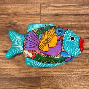 Mexican Folk Art Fish Hand Painted Wall Art Tropical Beach Nautical Bird